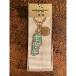 Modern Expressions Libra Aqua & Gold 1 Count Keychain Metal Zodiac‎ New